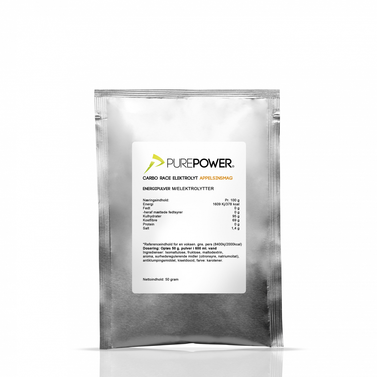 Carbo Race Elektrolyt Appelsin 50g Brev - Energipulver - PurePower